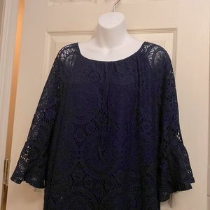 Tacera Women's Size XL Navy Blue Lace 3/4 Sleeve Shift Dress
